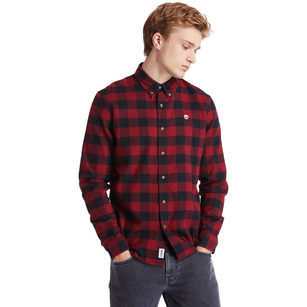 Timberland Πουκαμισα Ανδρικα Κοκκινα/Μαυρα - Mascoma River Slim-Fit Long-Sleeve Check - Greece 23186